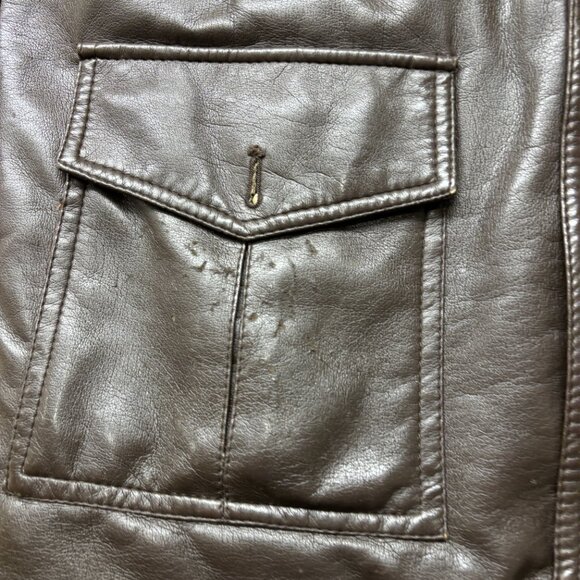 Vintage Kentfield Jacket Mens 42 Brown Sherpa Lined Faux Leather Coat 80s - Picture 3 of 15